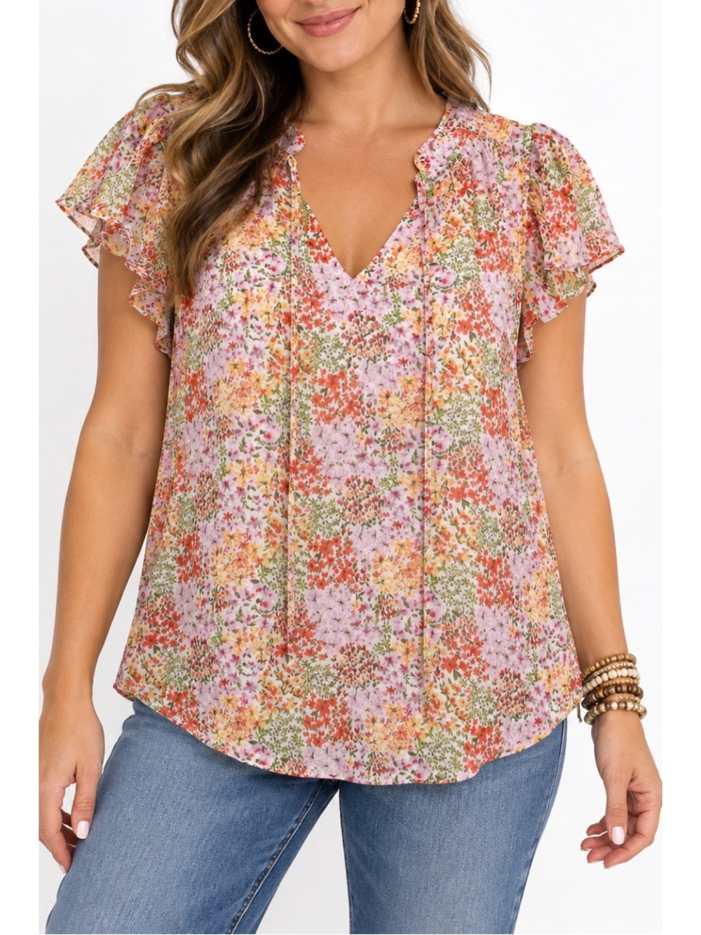 LC Lauren Conrad floral flowy blouse, size Large
